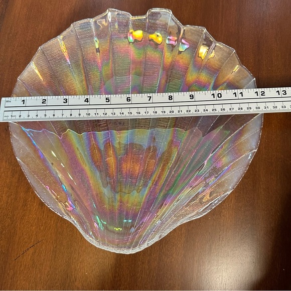 Vintage Kamei Glass Japan Iridescent Shell Shaped Carnival Glass Dish Tray - Picture 3 of 4